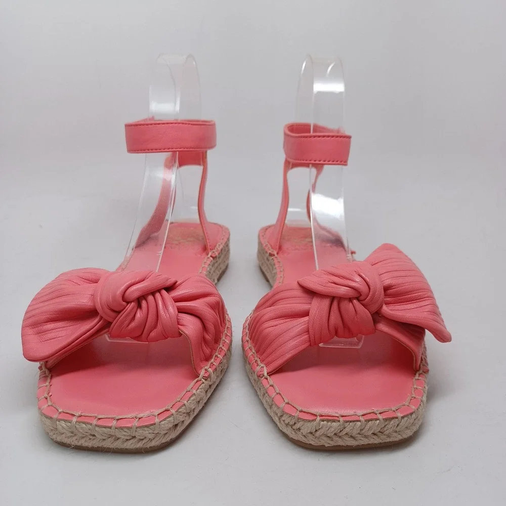 Vince Camuto Pink Leather Bow Espadrille Ankle Strap Flat Sandals Maybel Sz 7M
